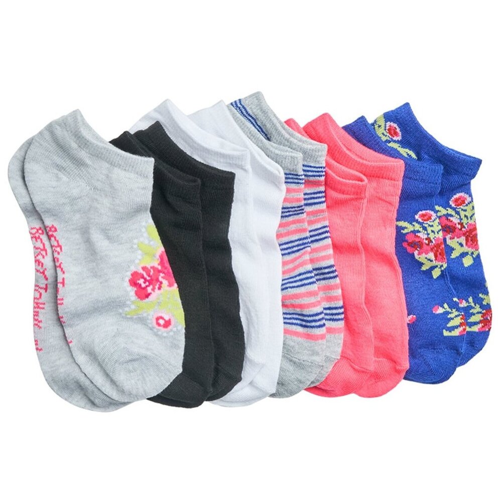 Floral Low Cut Socks 6 Pack Blue Pink Striped Betsey Style